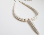 White Spike Howlite Necklace. Long Beaded Neacklace. Simple. Minimal. Vintage Snake Chain.