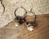 rustic earrings - vintage metal bone and Czech glass - primitive artisan jewelry - Anunnaki