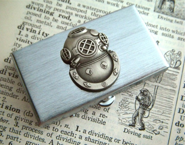 Steampunk Pill Box Nautical Diving Helmet Scuba Mask Small Size Silver Tone Metal Pill Case