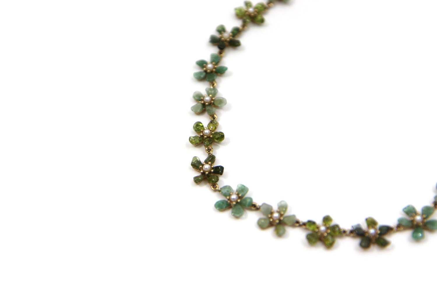 Vintage Authentic Swoboda Flower Necklace with jade, peridot, pearls