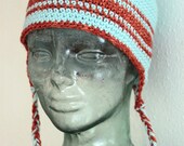 Crochet Hat: Turquoise and Rust Earflap Hat