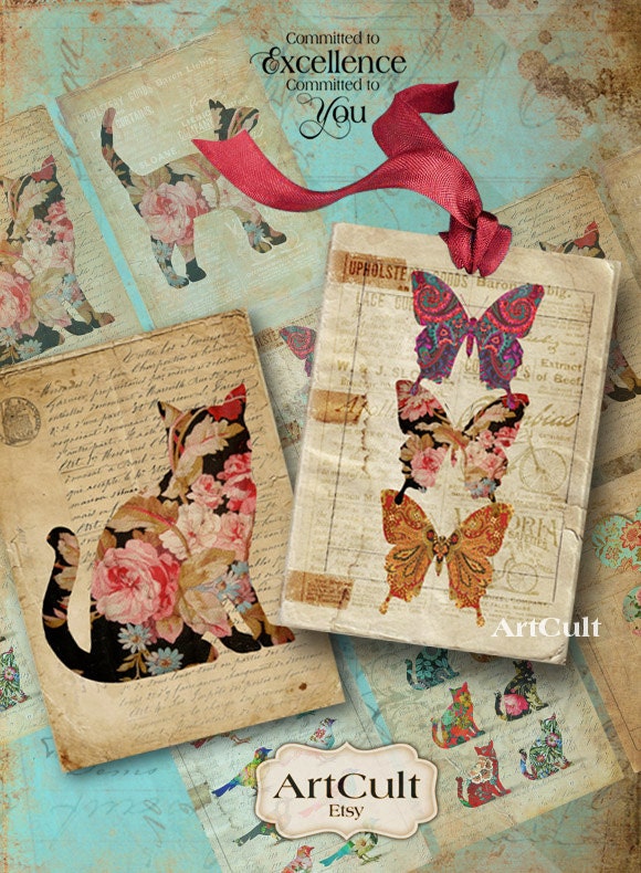 TATTERED VINTAGE TAGS - Digital Collage Sheet Printable Download Jewelry holders Gift Tags Paper goods