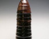 Very Tall Wheel Thrown Stoneware bottle in black glaze with ridged pattern