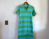 1970s Dress // Green and Blue Striped Dress