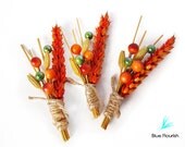 Twine-wrapped boutonniere rustic wedding bouts orange lapel pin mens dried plants berries wheat boutonnieres orange boutineer fall wedding