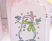 Snowman Gift Tags, Christmas Gift Tags, Pink and Green