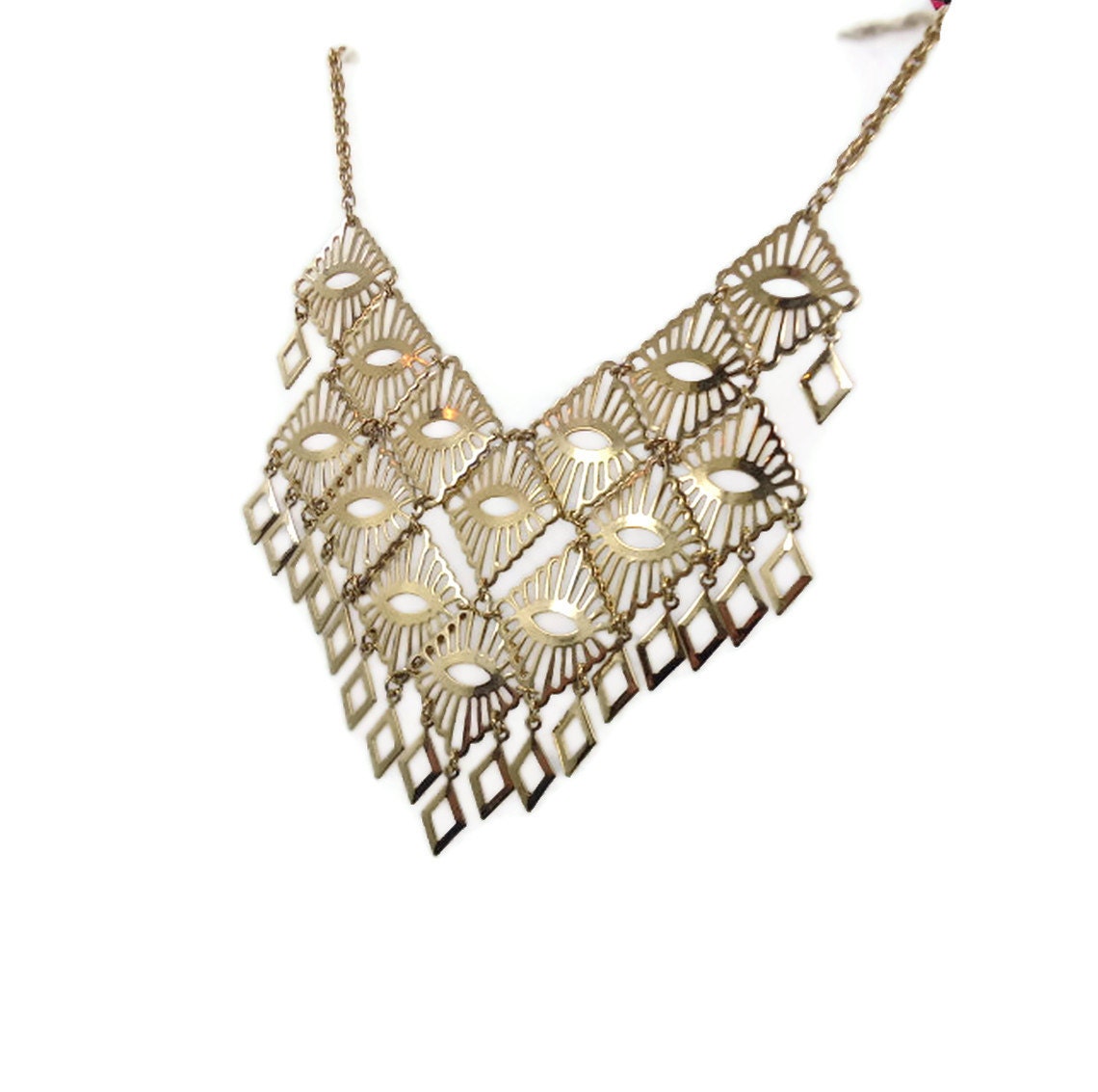 Vintage Egyptian Revival Queen Necklace - Sara Coventry 1970s - Big Runway Style - InVintageHeaven