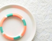 Neon Orange. Green. White. Stackable Thread Bangle Bracelet with Stripes - no. 507D
