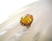 Vintage Large Imperial Topaz Color CZ Sterling Silver Cocktail Ring