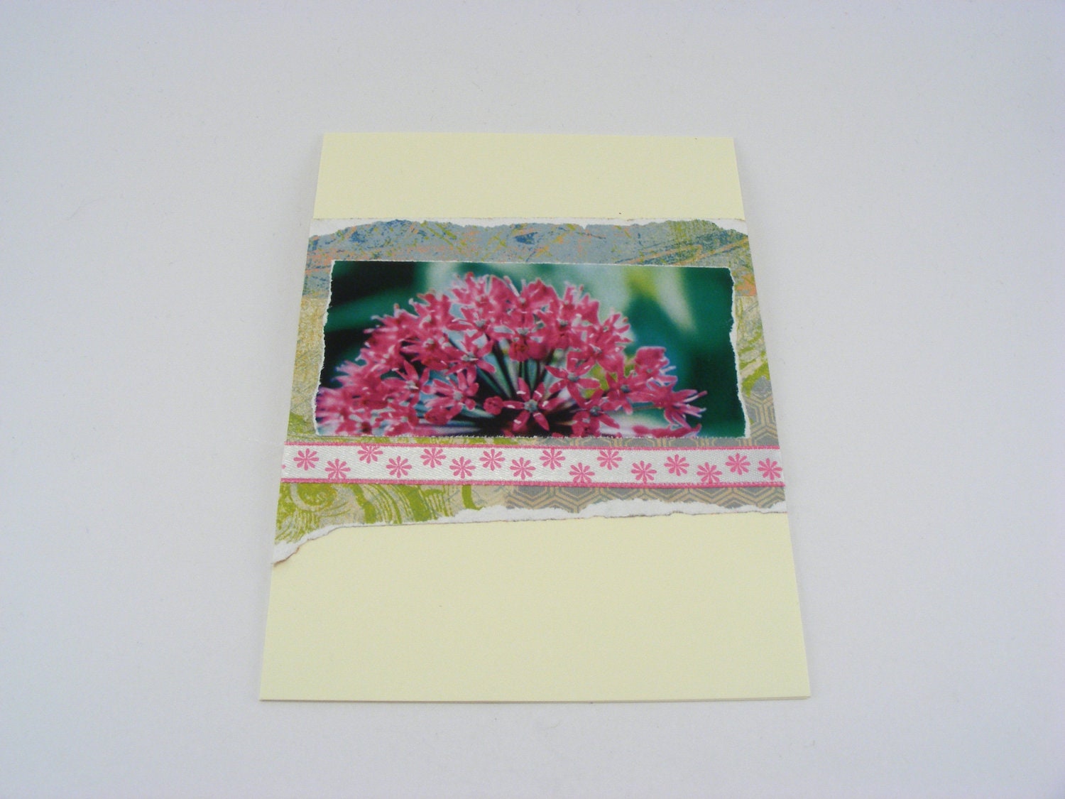 A6 Greeting Card, Paper Collage Pink Allium OOAK Design by Jessica Sherriff
