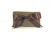 Houndstooth Wool Clutch With Brown Satin Bow