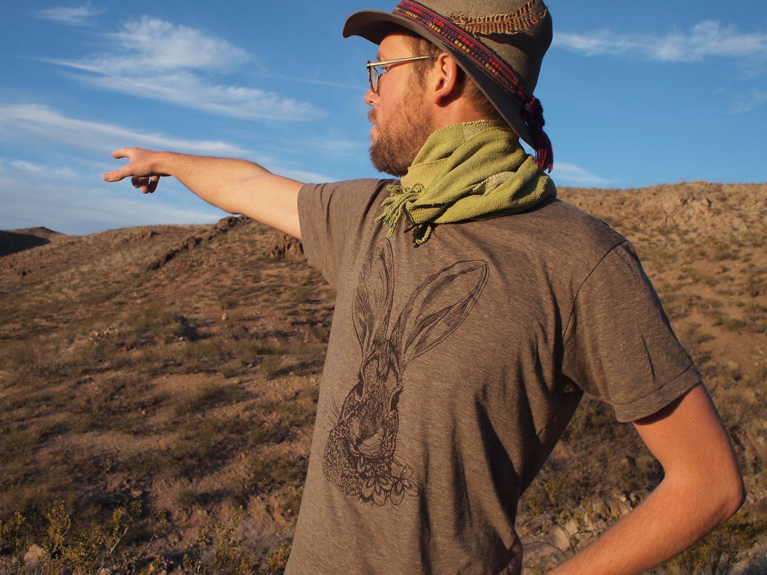 Brush Rabbit triblend tshirt - eco friendly brown ink screenprint on slim fit coffee crew neck - mens sizes XS, S, M, L, XL