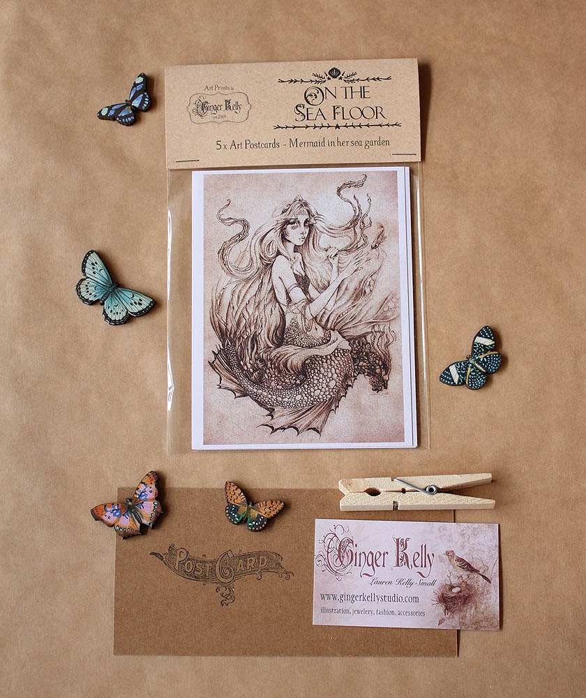 Sea Siren Mermaid Fantasy Art Postcard Prints, Set of 5