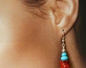 Sleeping Beauty Turquoise, Coral, and Silver Earrings