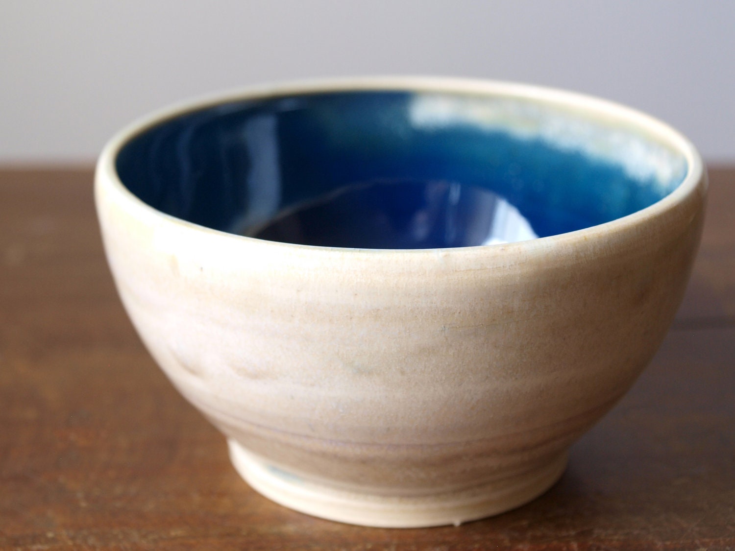 GemFOX Oceanside Wheel-Thrown Ceramic Pottery Stoneware Small Bowl Dish Chawan Tea Bowl Rice Bowl Ivory Blue SRA USA