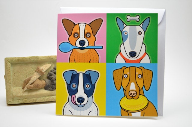 Art card whimsical dogs 'Dinner Guests'