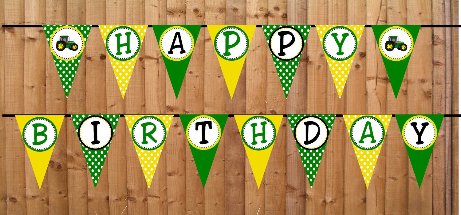 Tractor Time Happy Banner - Buy 2 Get 1 FREE - DIY PRINTABLE File John Deere Inspired Personalized Party Decorations