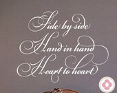 Side by Side Hand in Hand Heart to Heart Vinyl Wall Decal Quote - Master Bedroom Wedding Love Saying Poem Wall Lettering 22h X 28w QT0239