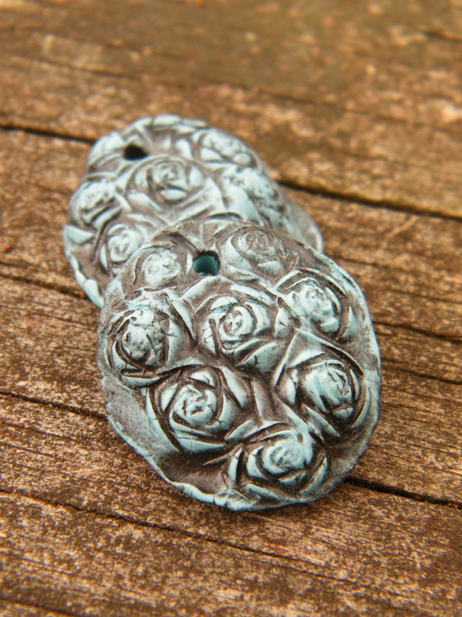 Set of 2 Scattered Rose drops - turquoise (ready to ship)