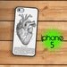 iPhone 5 Case Vintage Medical Anatomical Heart Diagram  /Hard Case For iPhone 5 Gothic Styling. Plastic or Rubber Trim