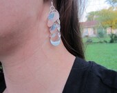 Shiny silver dangle earrings. Shaggy, metallic disks. Sparkle jewelry. OOAK earrings.