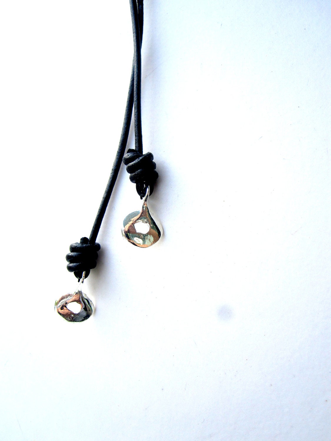 Men Leather Necklace Lariat Necklace Black Silver Mens Necklace