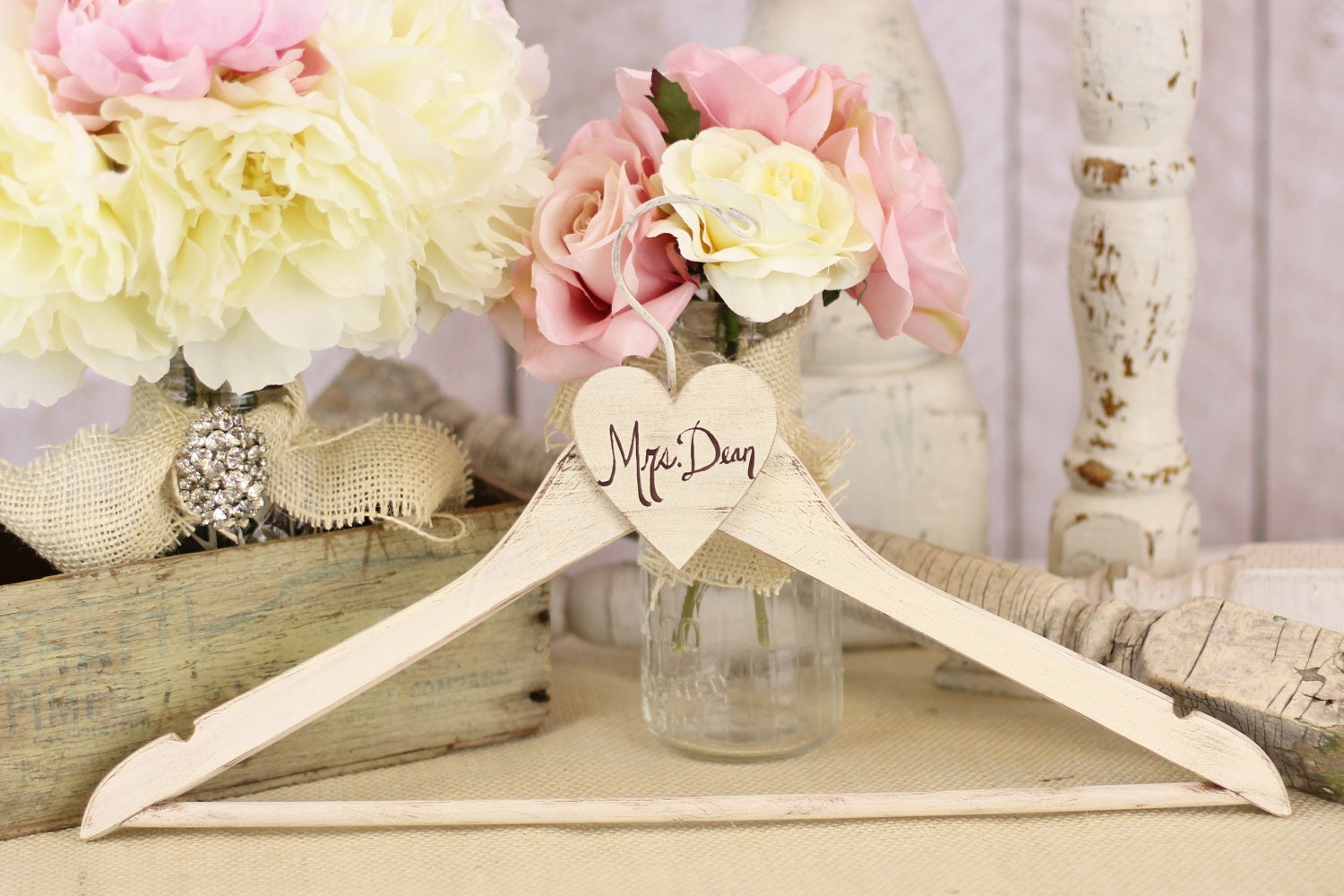 Personalized Wedding Hanger Shabby Chic Hand Painted Decor by Morgann Hill Designs (item P20021)