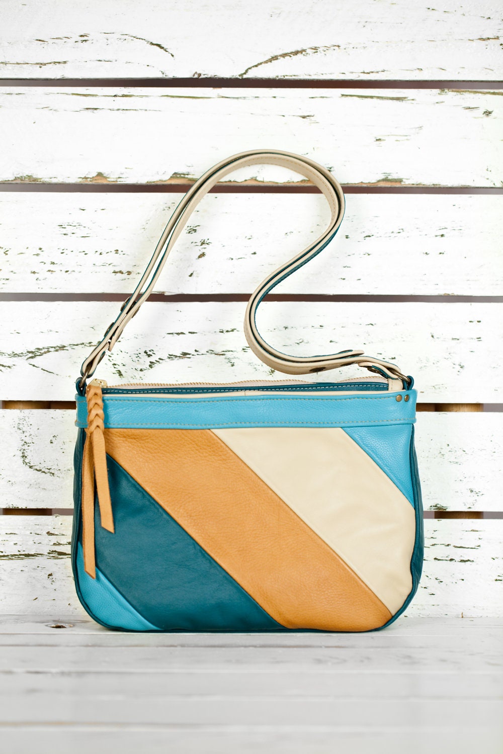 Aqua striped small leather purse 2