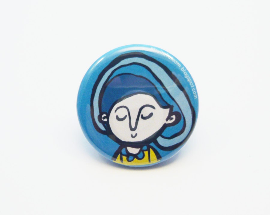 Blue pinback button brooch - 3 cm - 1 1/4 inch