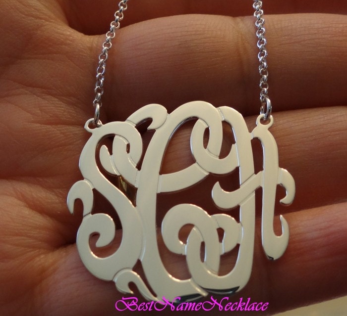 1.50" tall Monogram Necklace: Personalized Monogram necklace, sterling silver, initial necklace, monogrammed necklace, preppy