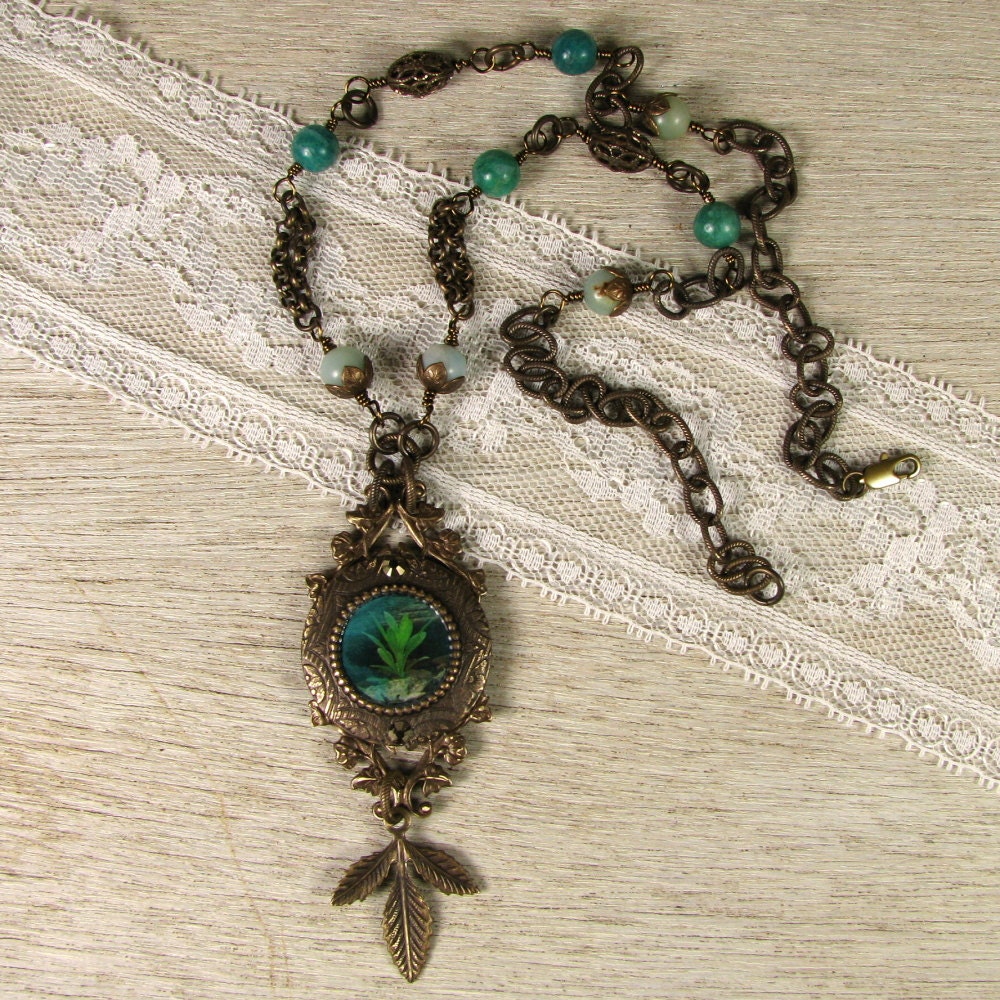 Courage as seen in Bead Trends Magazine Brass with green OOAK Artisan Necklace