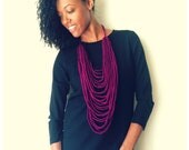 PROSPERITY---crocheted chain fiber necklace in "raspberry"