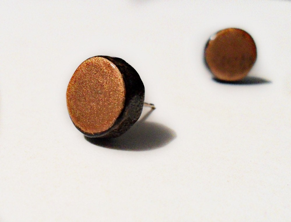 Rose Gold Leaf Oak Stud Earrings - Eco Wood Jewelry - Metallic Spring