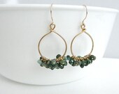 May Birthstone Earrings in Gold Fill, Emerald Jewelry, Hoop Earrings, Gemstone Cluster Earrings
