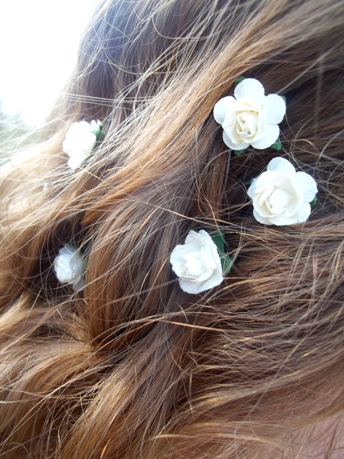 Small Cream/Ivory Paper Roses Bridal Hairpins,Black or Brown Bobby Pins,Set of 3,Made to Order