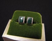 Vintage Western Sterling Silver Square Green Malachite Box Pierced Earrings