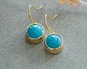 Small turquoise earrings, Gold and turquoise earrings, gold turquoise earrings, Oval turquoise earrings, Turquoise jewelry, Blue turquoise