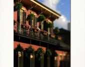 New Orleans Art, French Quarter Photograph, 8"x10" Picture. Mardi Gras. Oliver House Hotel Red Black Yellow Shutters Wrought Iron.