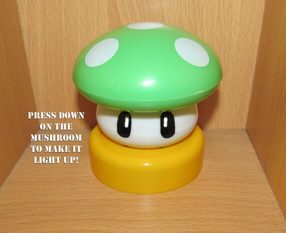 Super Mario Brothers GREEN 1-Up Mushroom SMALL Touch Lamp Night Light - NES Retro Video Game Geek Housewares