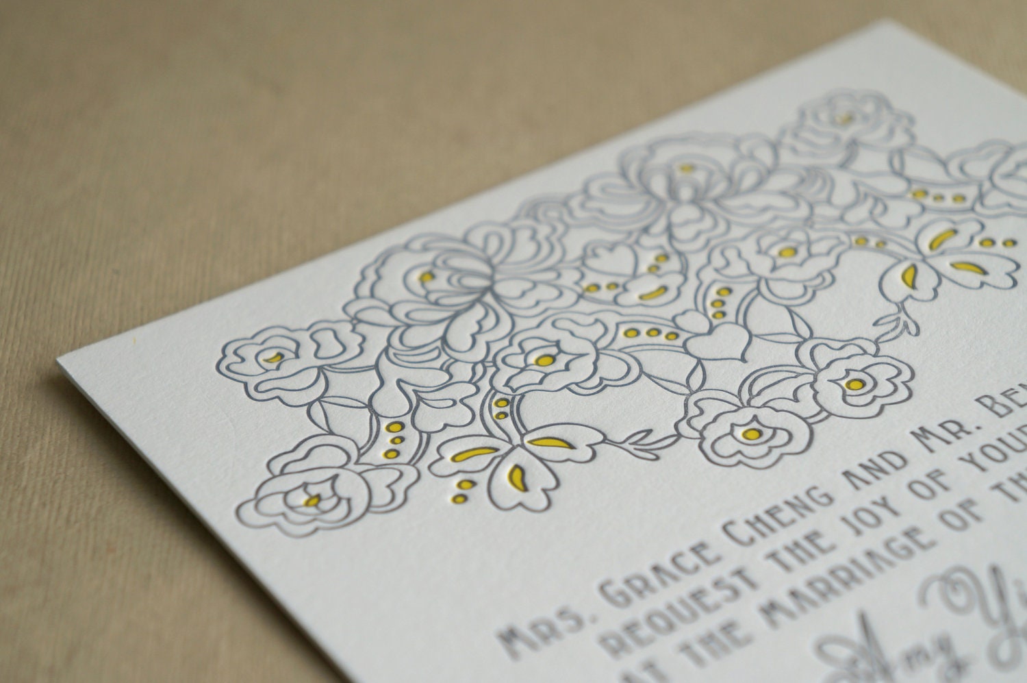 Romantic Vintage Lace Letterpress Invitation - Chantilly
