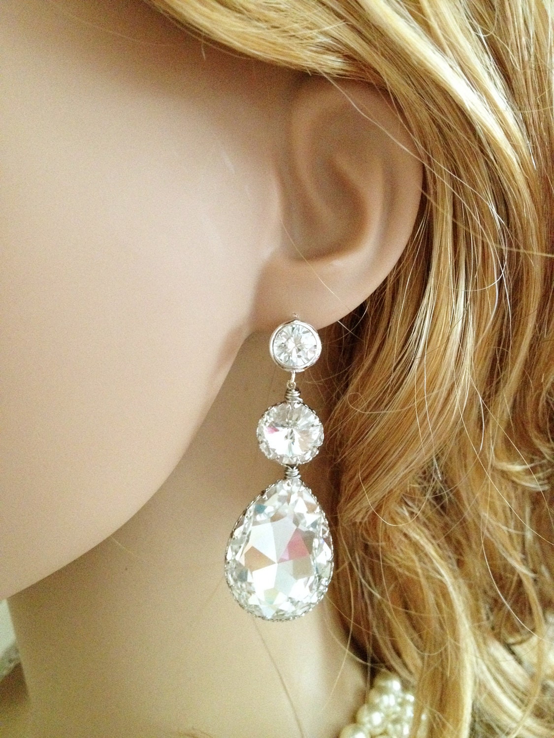 Wedding Bridal Jewelry, Bridal Earrings, Vintage Old Hollywood Dramatic, Swarovski Crystal, Cubic Zirconia Ear Posts