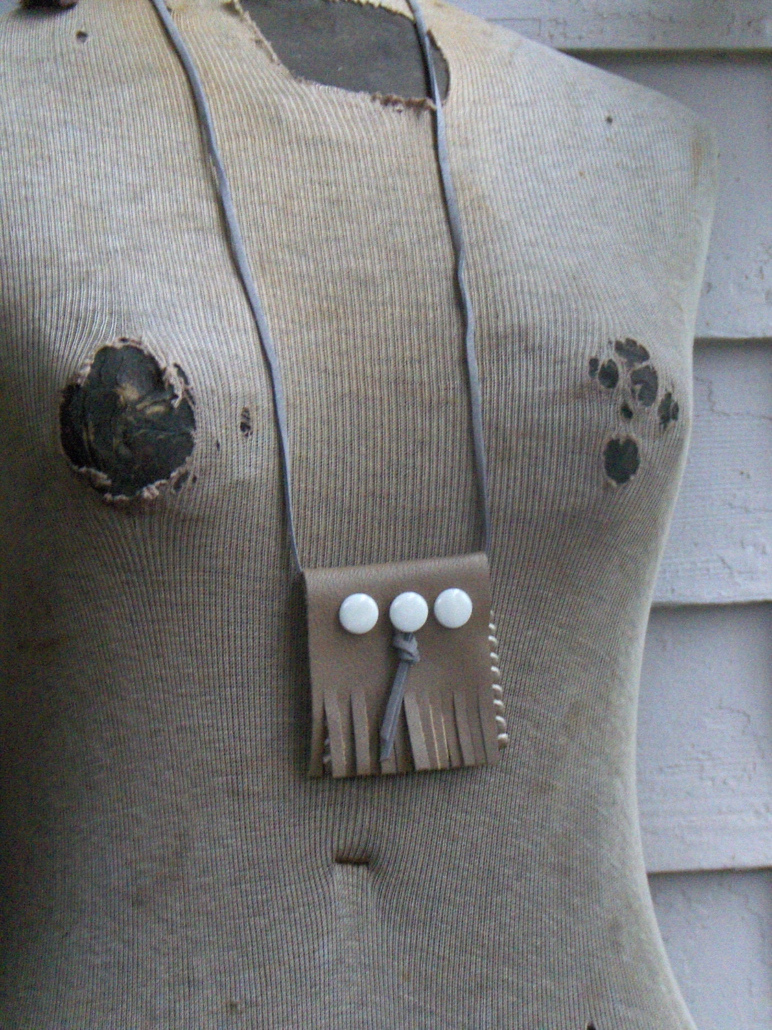 Triple Moon Goddess. Chamois deer leather tribal talisman worry bag. MOP buttons Amulet pouch. Handmade by Chmiera