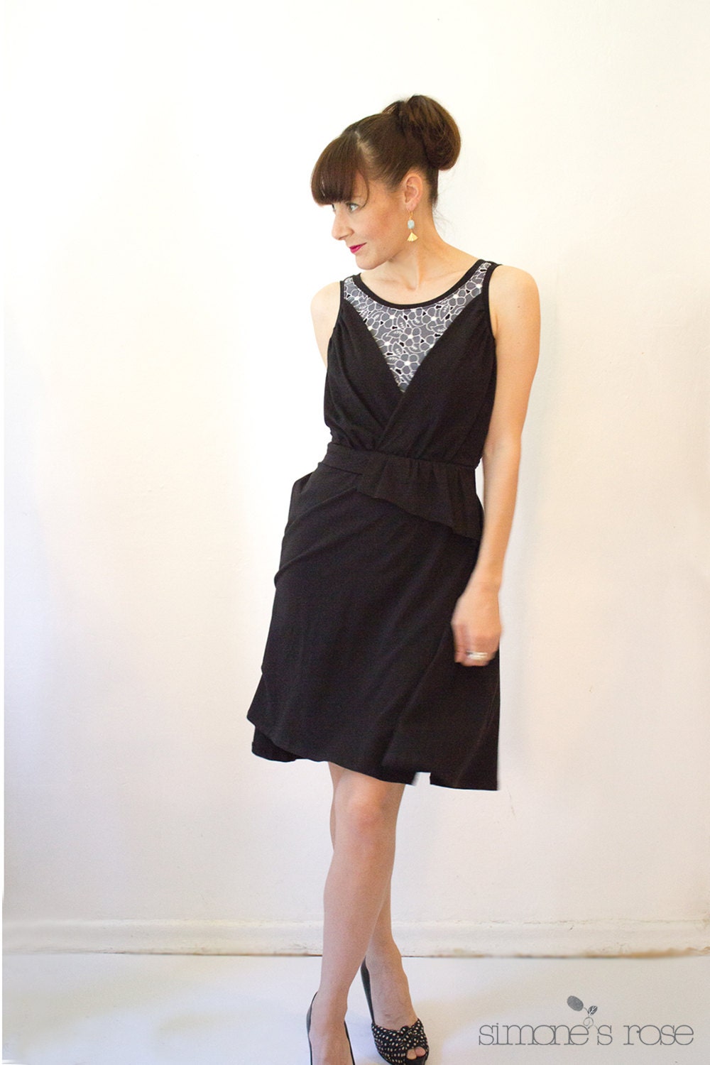 Georgia Organic cotton dress - Black Eco friendly swing dress - xsmall, small, medium, large, xlarge, custom sizing