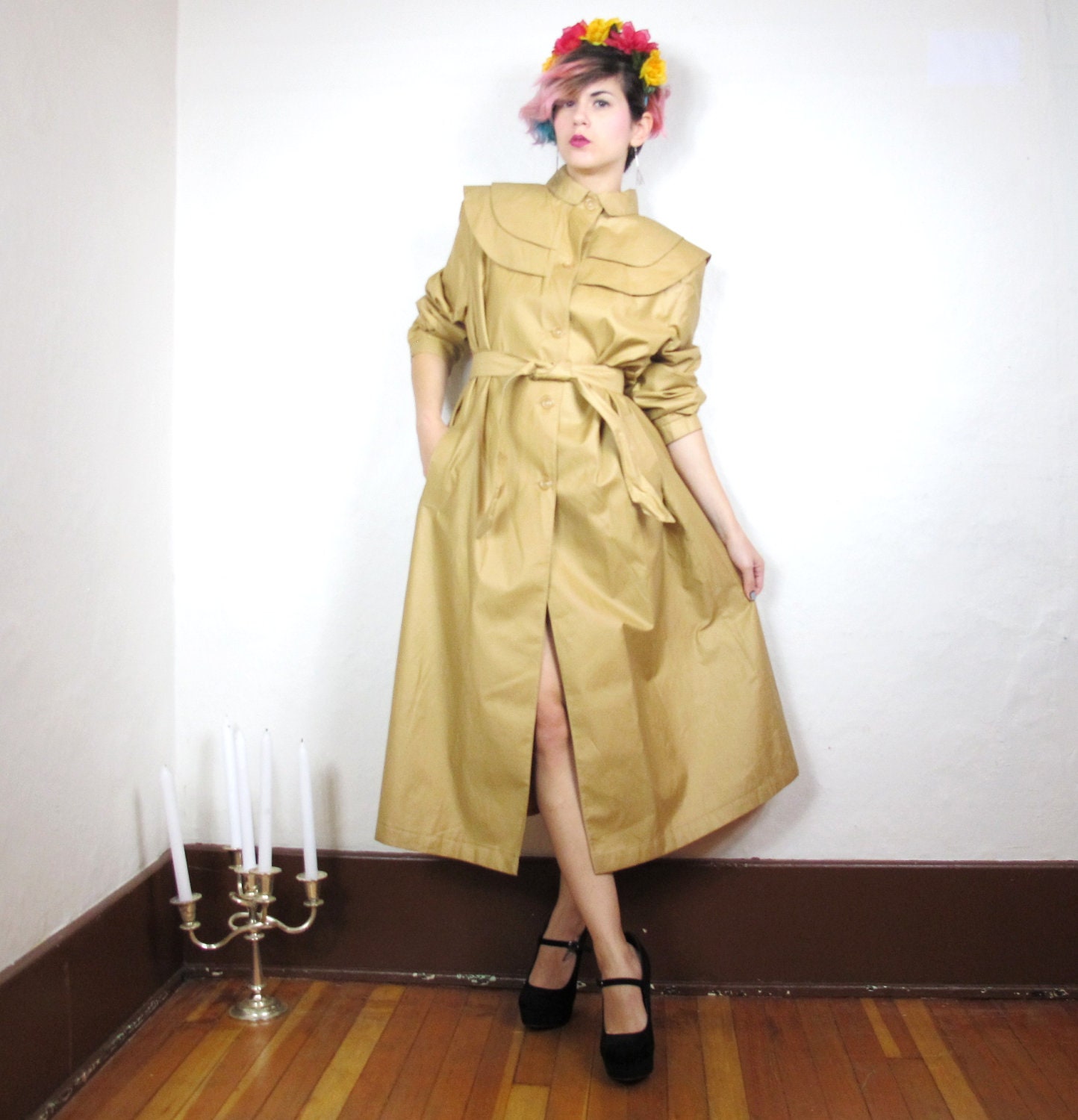 60s Gold Avant Garde Trench Coat (L)