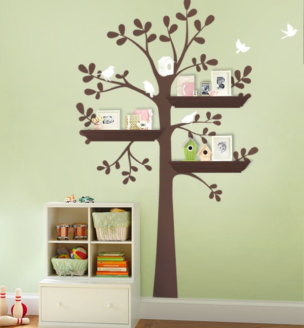 NEW - ORIGINAL Shelving Tree with Birds - LARGE Kids Vinyl Wall Sticker Decals