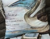 Cotton and Burlap Throw Pillow Turquoise Seagull Pillow Cover