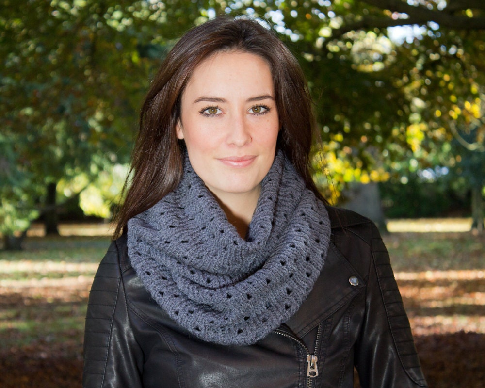 Knitted Chunky Blue Infinity Scarf - Oxford Blue