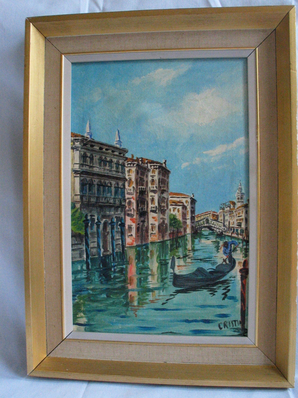 Mid Century Painting Venice Italy Landscape Cityscape canals gondola boat
