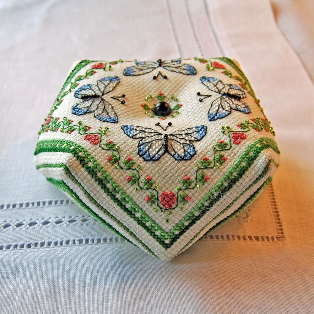 Blue Butterflies Biscornu Pattern