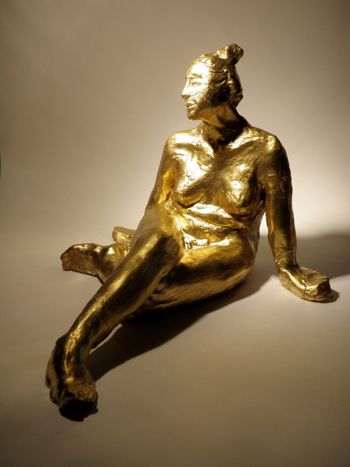 Ceramic Figure Sculpture Gold Painted Seated Woman Nude Wall Piece or Freestanding, Clearance Sale